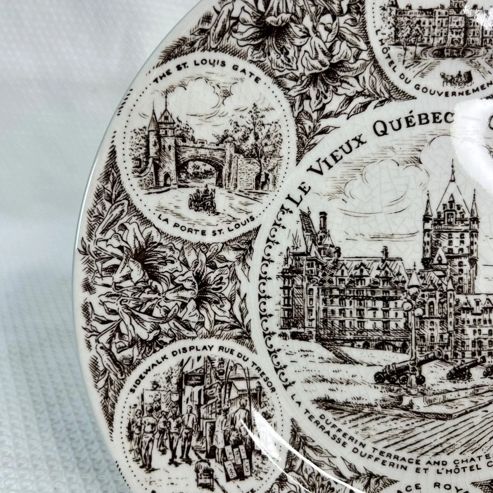 Wood & Sons Le Vieux Quebec Old Quebec Brown Transferware Ironstone Plate 10in